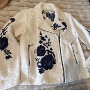 Chico's Romantic Embroidered Sweater Moto Jacket NWT 0 S $169